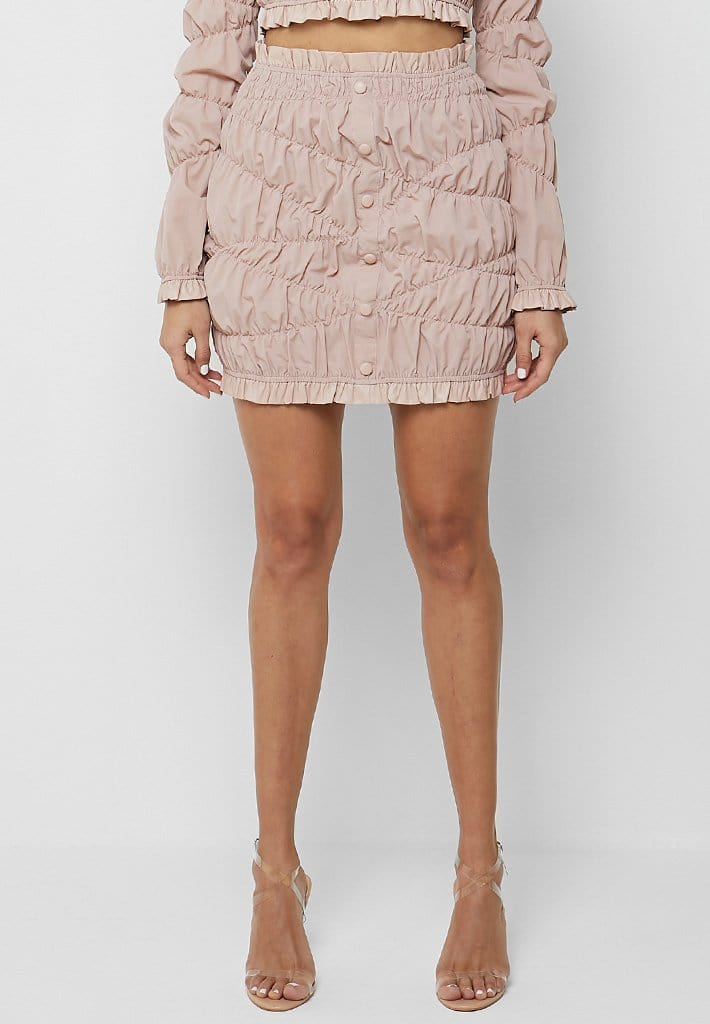 Ruched Ruffle Mini Skirt - Dusty Pink ...